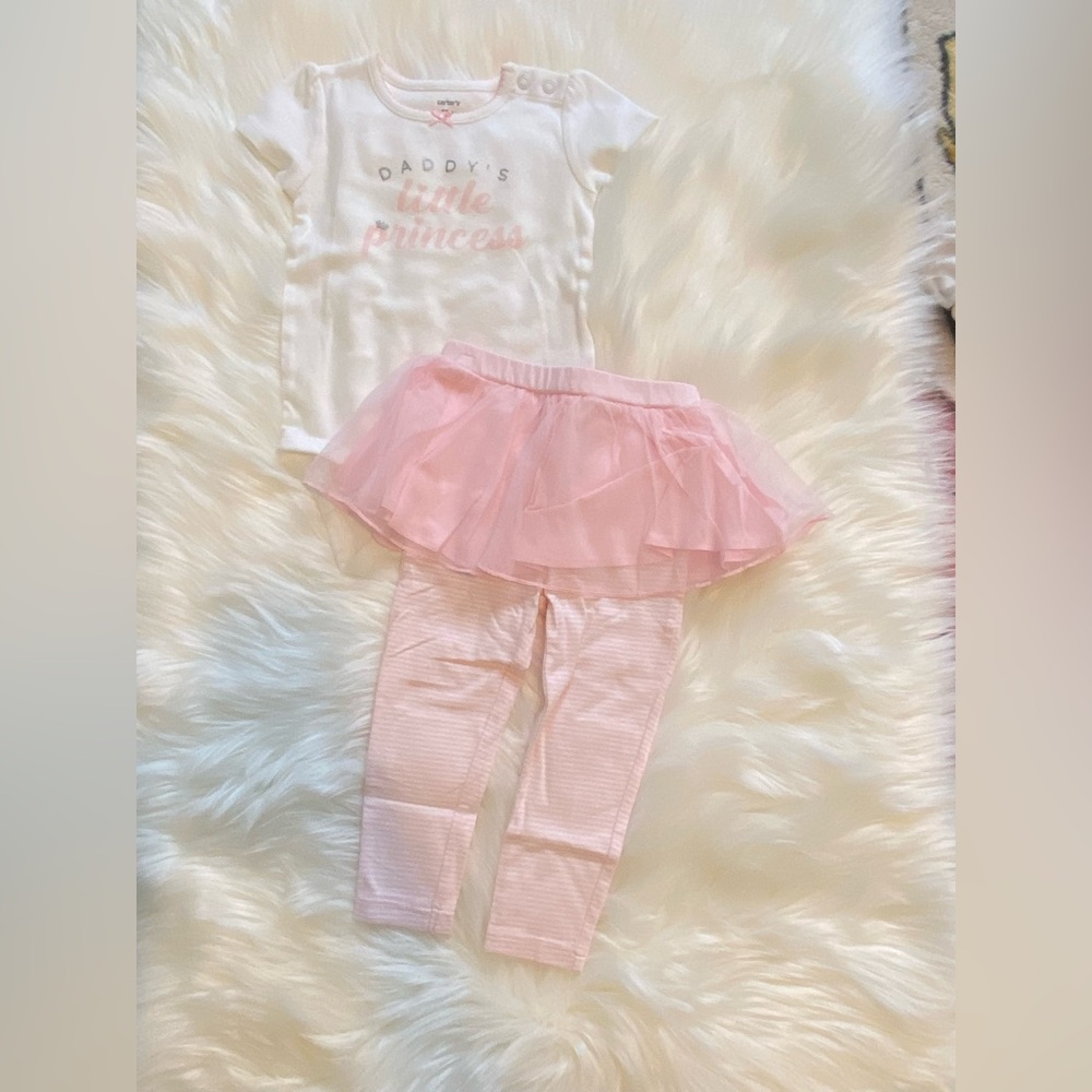 🎉5️⃣ for $40🎉Carter’s Pink and White Baby Outfit with Tulle Skirt size 18m